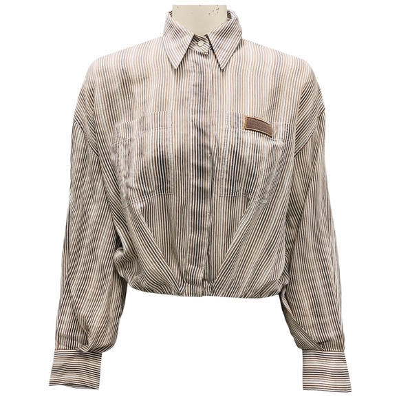 BRUNELLO CUCINELLI MULTI STRIPED COTTON SILK SHIRT / BLOUSE